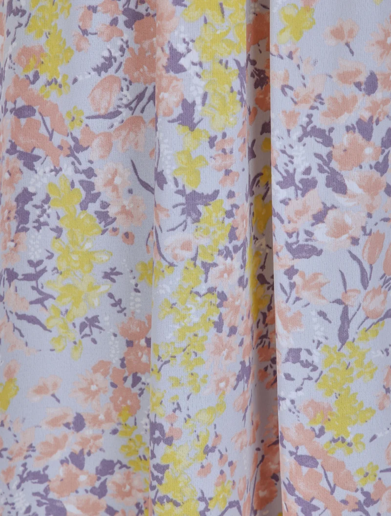 Langes Kleid mit Frühlingsblumenmuster - Himmelblau