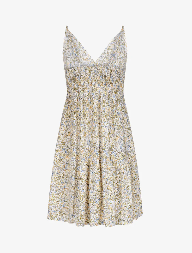 Mittelanges Skaterkleid mit ländlichem Blumenmuster - Weiß