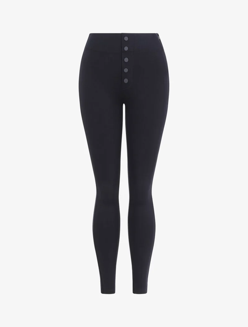 Hoch taillierte, geknöpfte Skinny-Stretch-Hose - Marine