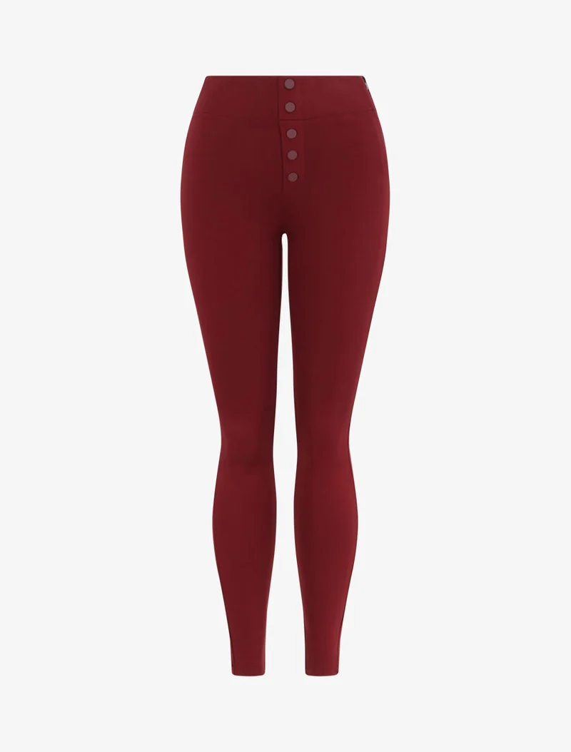 Hoch taillierte, geknöpfte Skinny-Stretch-Hose - Bordeaux