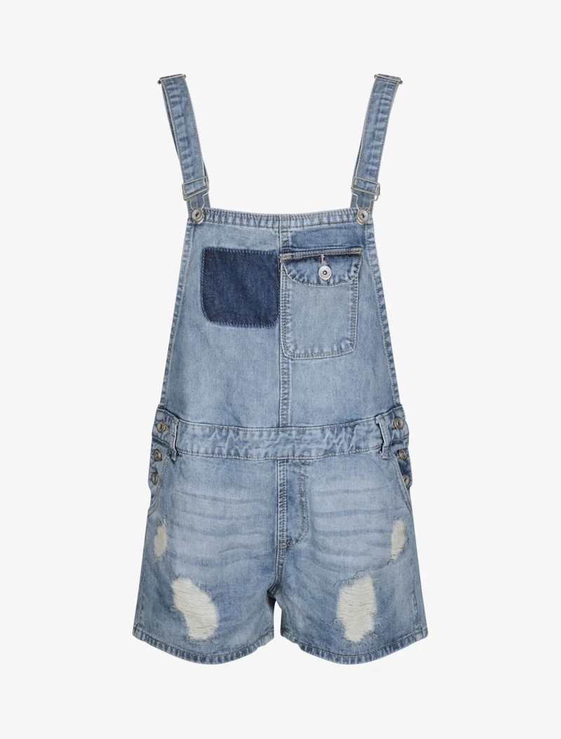 Zerrissene kurze Jeans-Latzhose - Blau