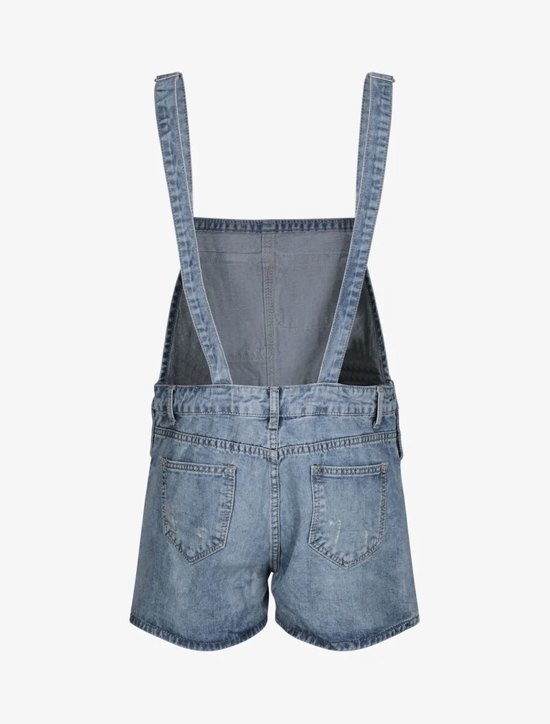 Zerrissene kurze Jeans-Latzhose - Blau