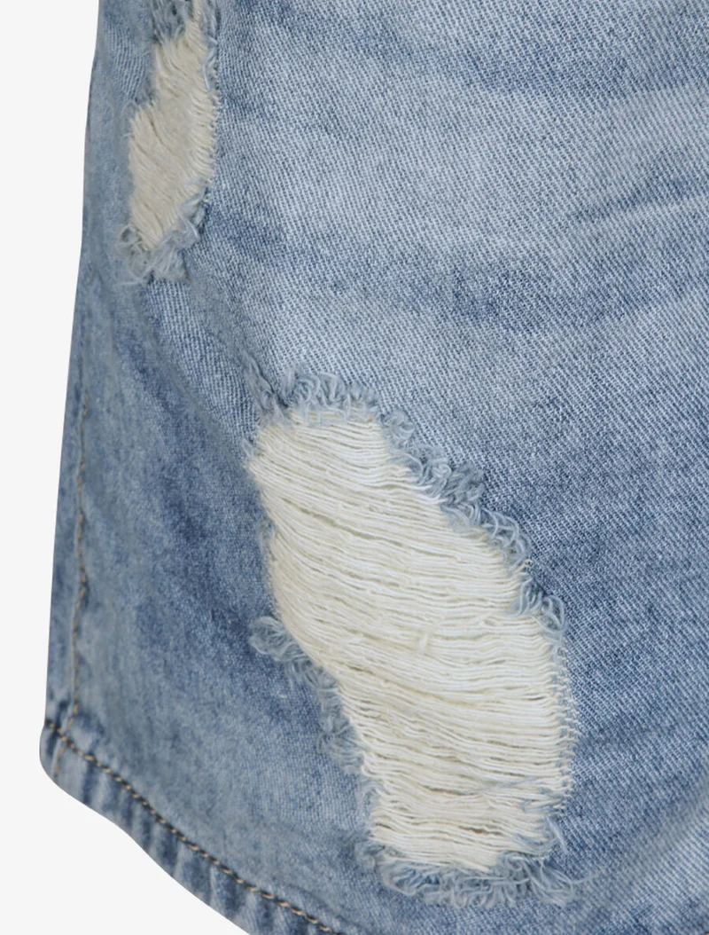 Zerrissene kurze Jeans-Latzhose - Blau