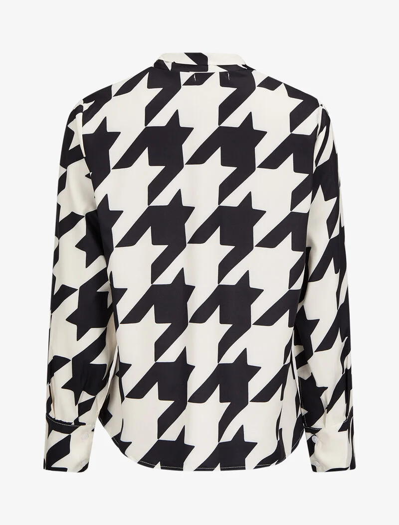 Bluse mit Lavallière-Kragen und Hahnentritt-Muster - Schwarz