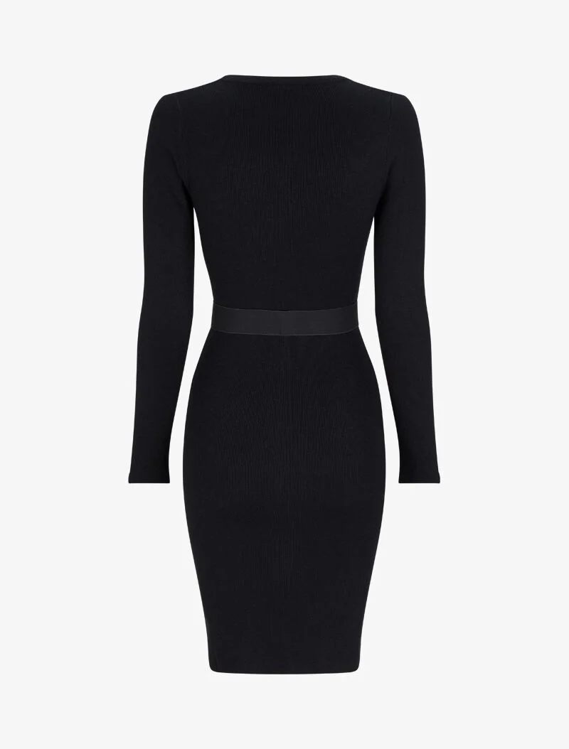 Einfärbiges Pulloverkleid mit stilisiertem Gürtel - Schwarz
