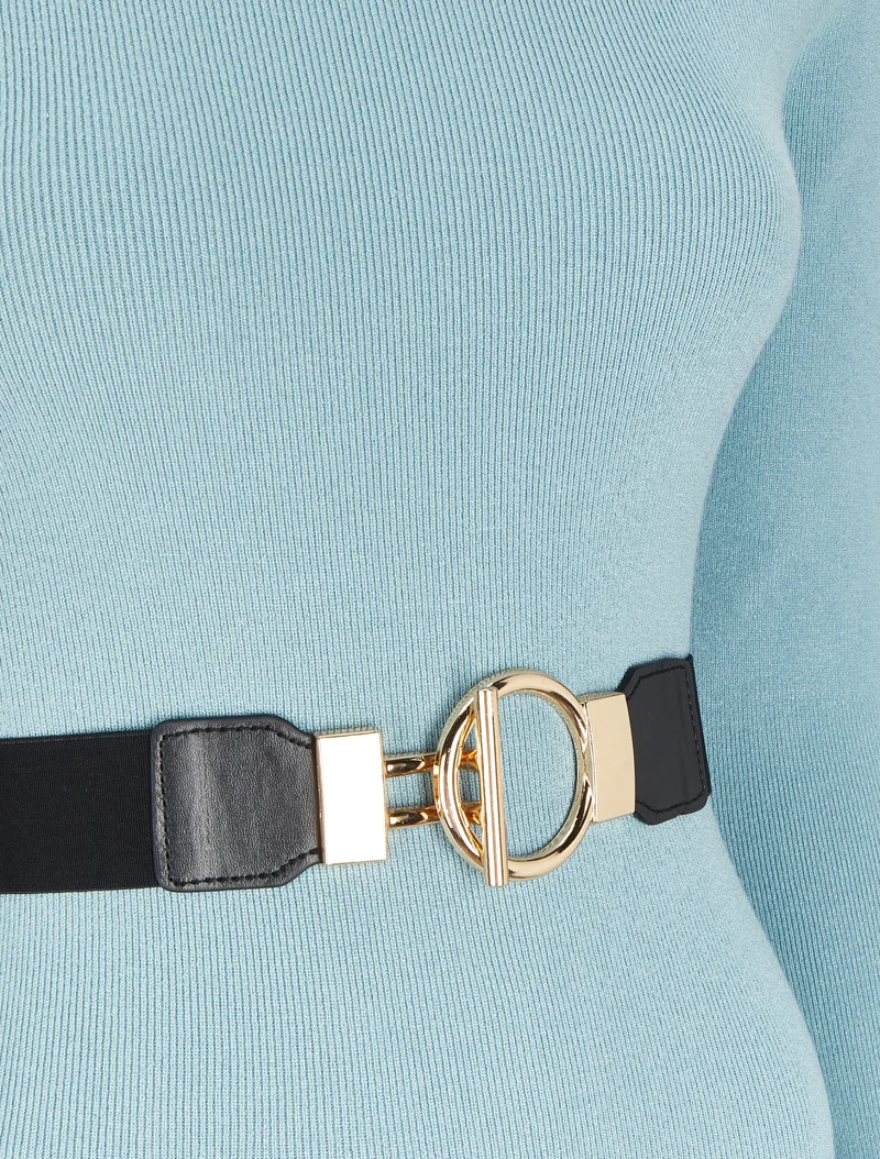 Langes Strickkleid mit Rollkragen - Himmelblau