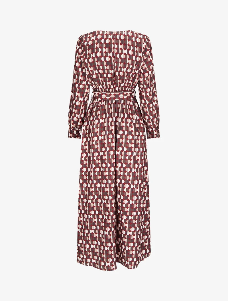 Langes Kleid mit stilisiertem Punkte-Print - Weinrot