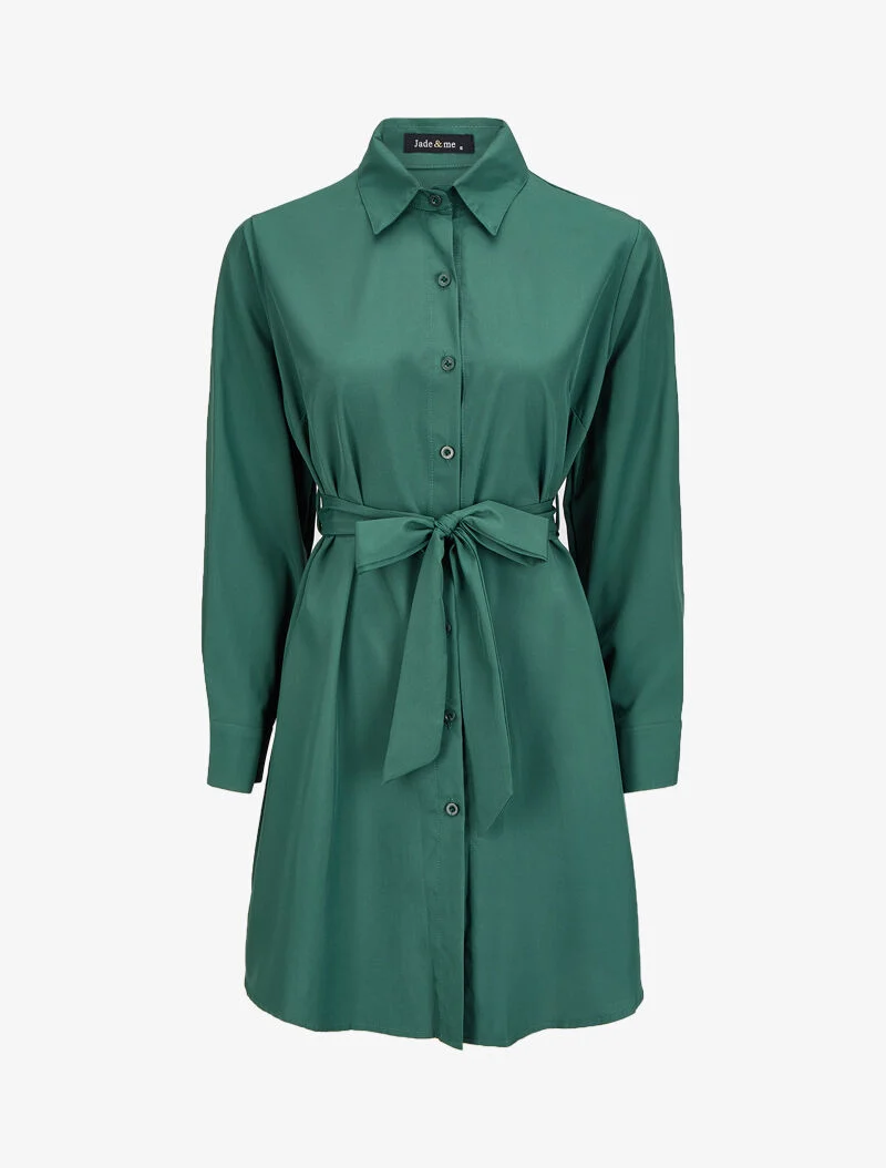 Weites Hemdkleid mit Gürtel - Smaragdgrün