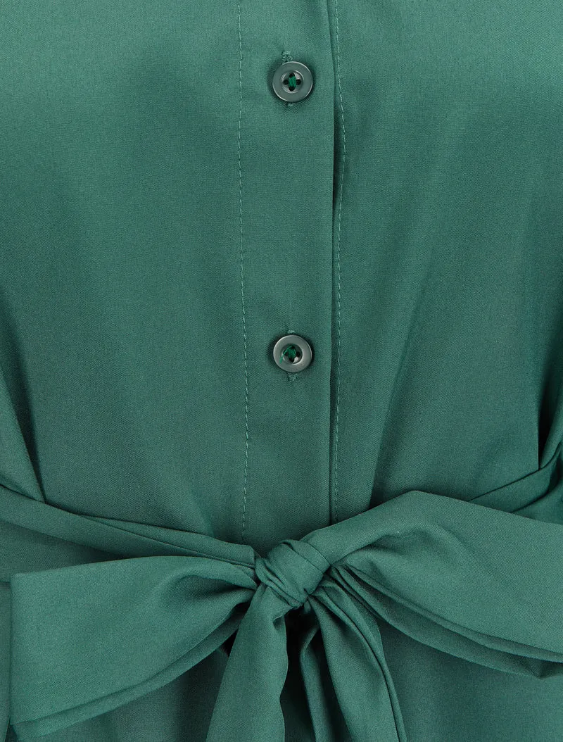 Weites Hemdkleid mit Gürtel - Smaragdgrün