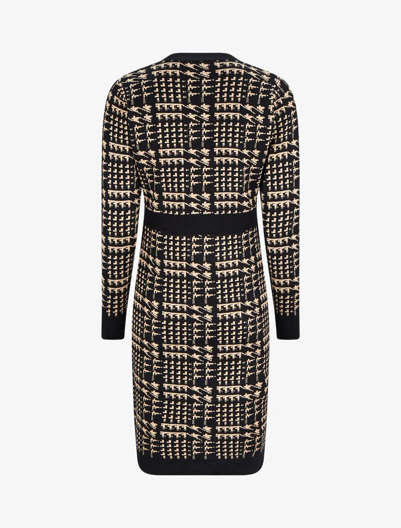 Midikleid mit V-Ausschnitt und grafischem Print - Schwarz/Kamel