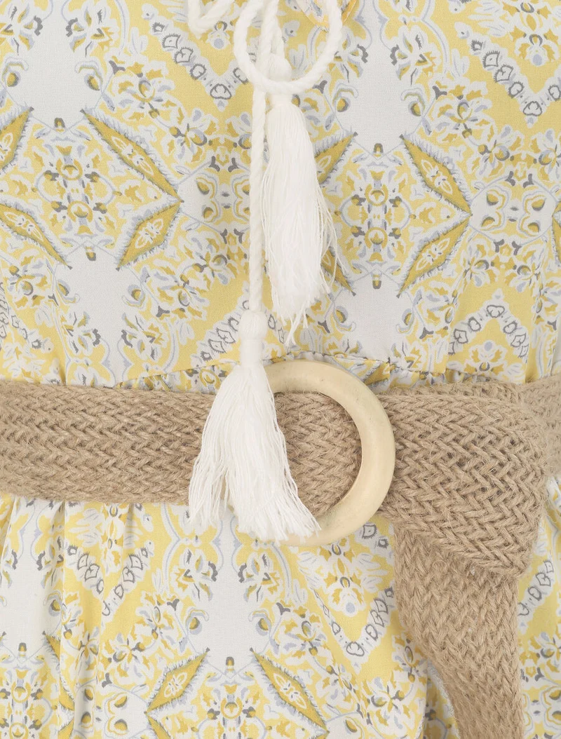 Langes ausgestelltes Kleid mit blumigem Fayence-Druck - Gelb