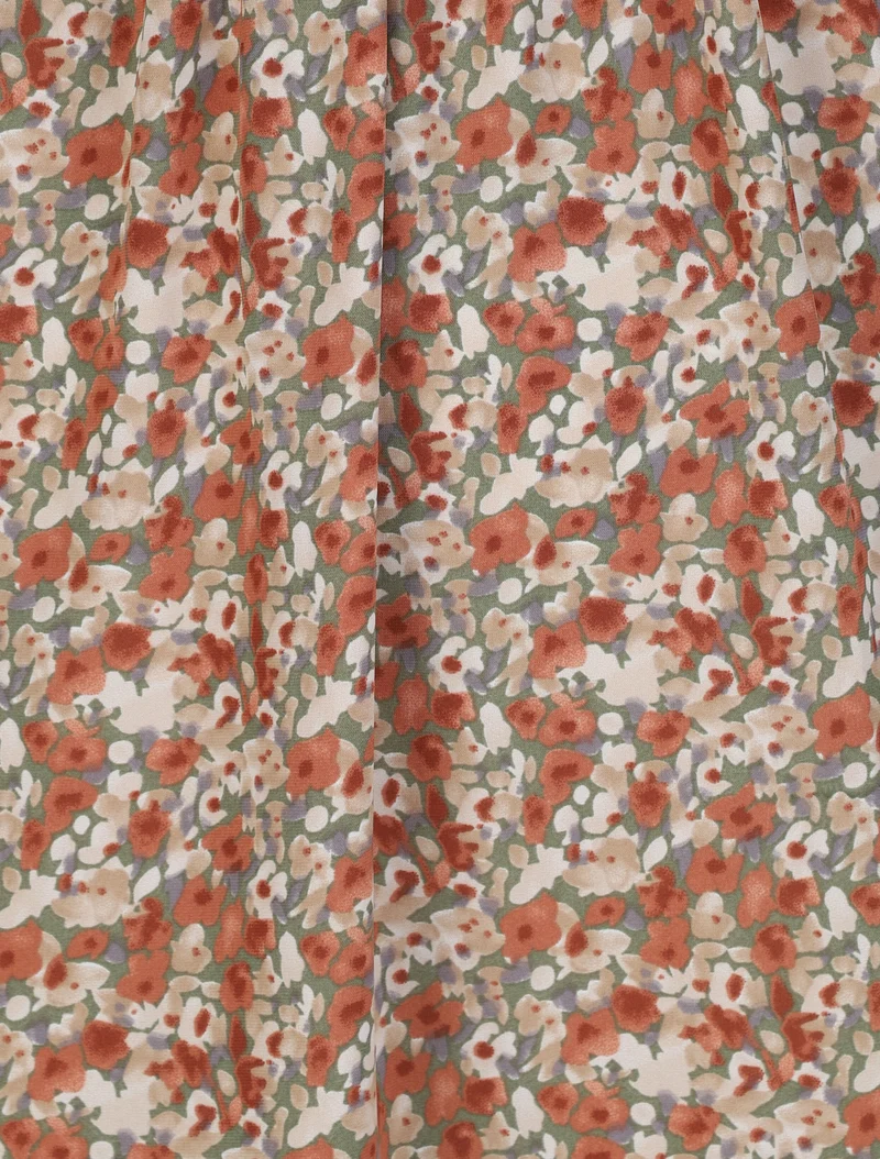 Empire Maxikleid mit Blumenmuster und schmalen Trägern - Olivgrün