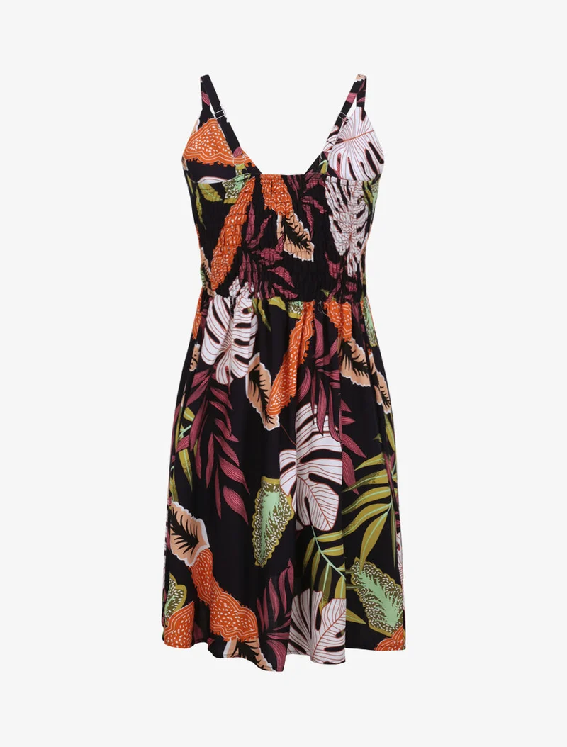 Skaterkleid mit exotischem Blätterdruck - Marine