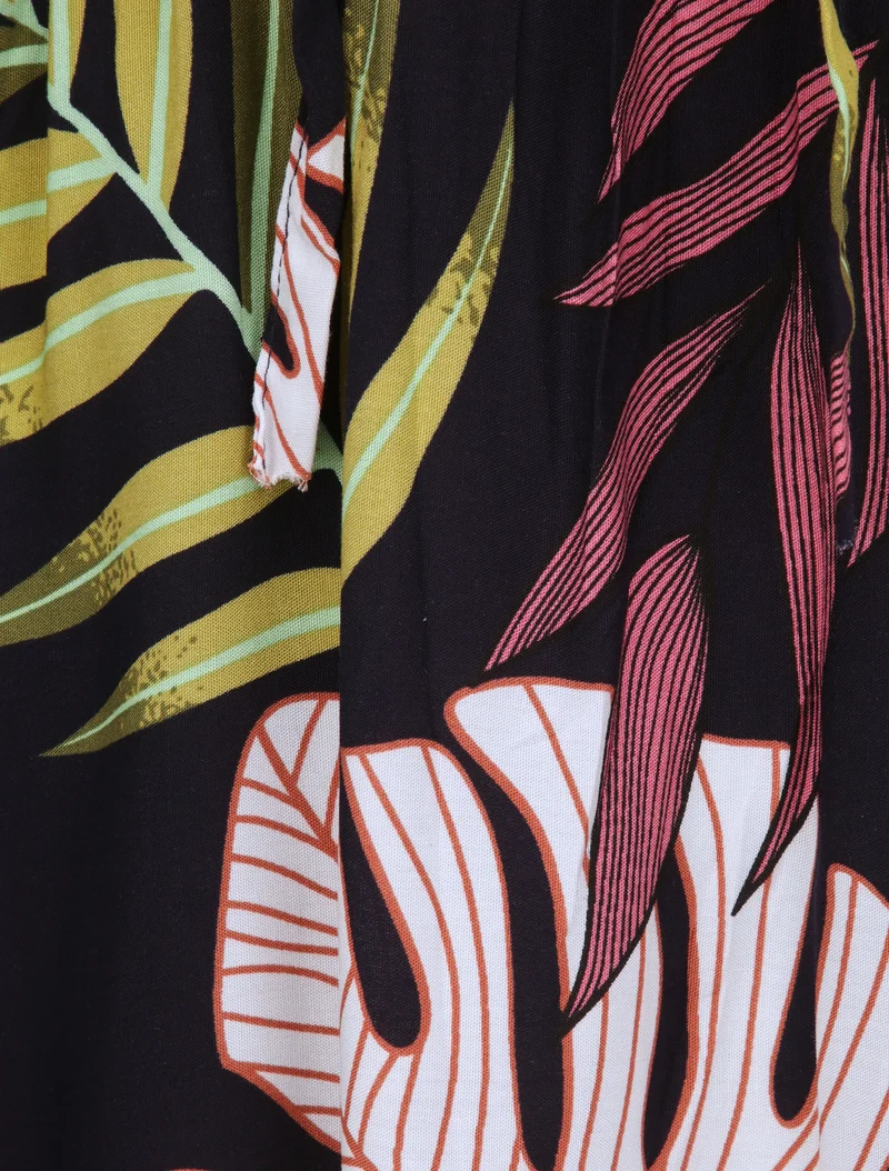 Skaterkleid mit exotischem Blätterdruck - Marine