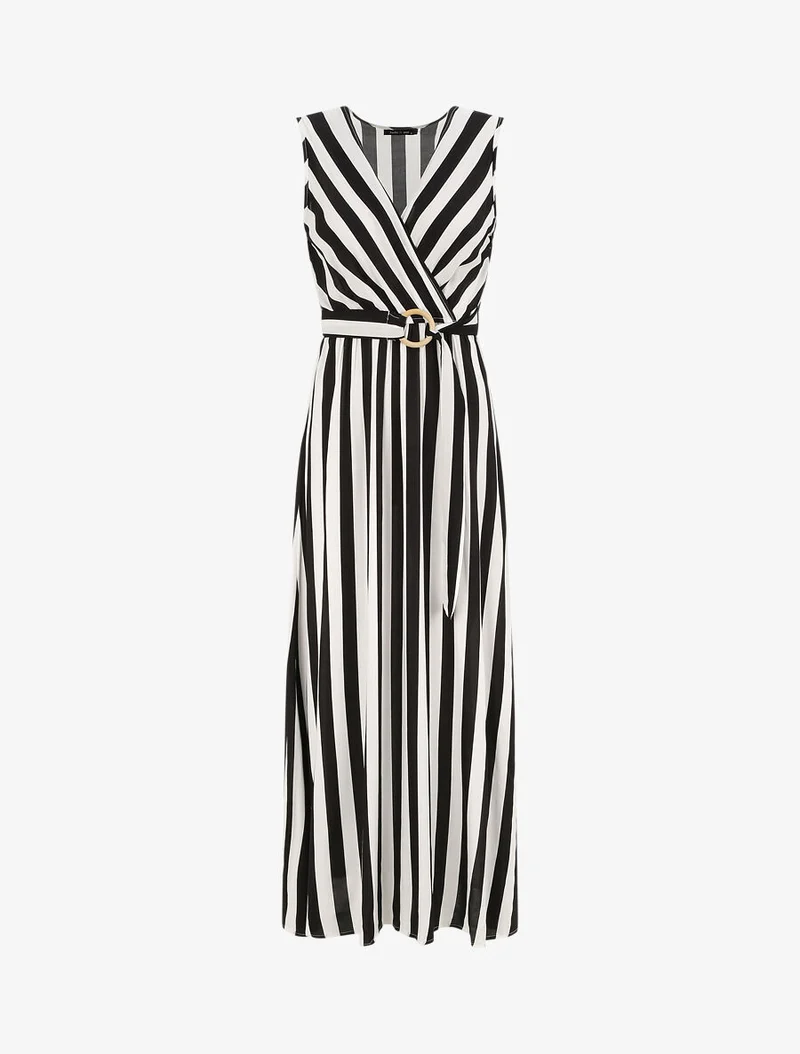 Langes Empire-Kleid mit Streifenmuster - Schwarz