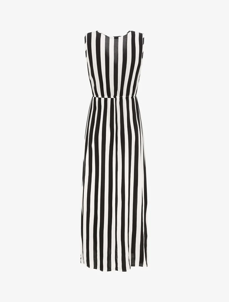 Langes Empire-Kleid mit Streifenmuster - Schwarz