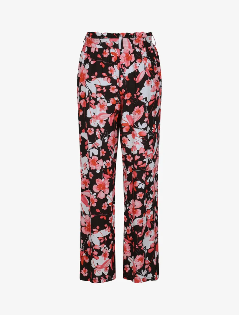 Fließende Hose mit Rosenblütenmuster - Schwarz