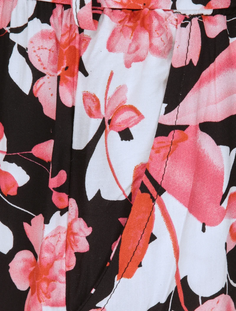 Fließende Hose mit Rosenblütenmuster - Schwarz