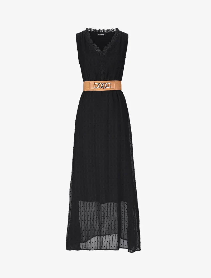 Langes Empire-Kleid aus einfarbigem Plumetis - Schwarz