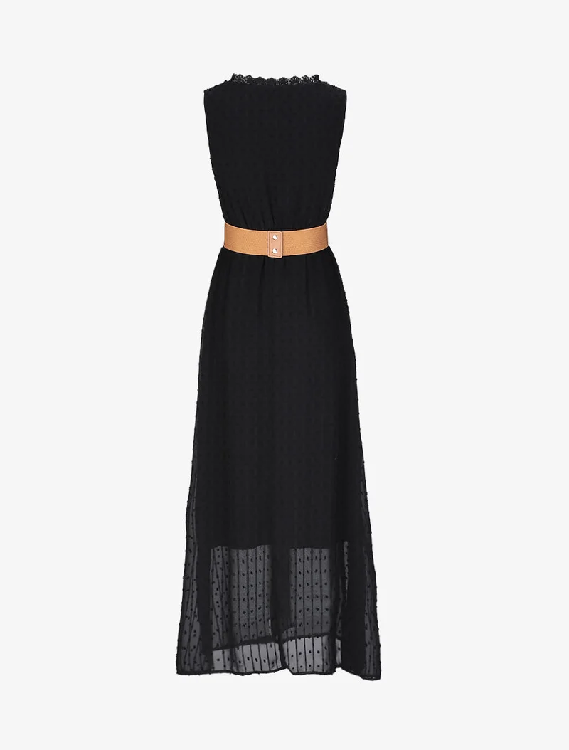 Langes Empire-Kleid aus einfarbigem Plumetis - Schwarz