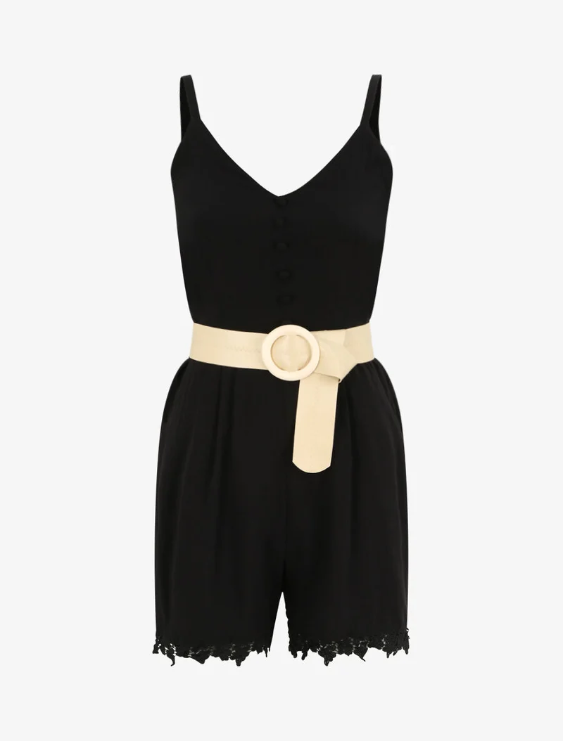 Knopfstilierter Jumpsuit - Schwarz