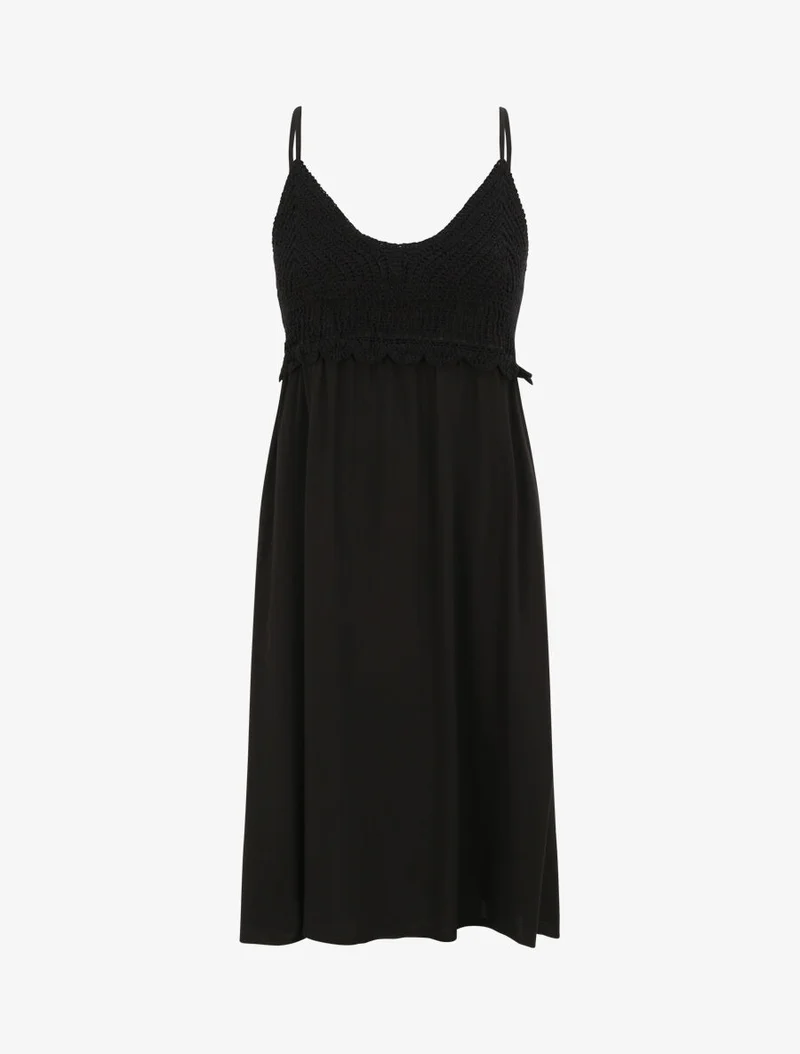 V-Ausschnitt-Kleid mit Häkel-Detail - Schwarz