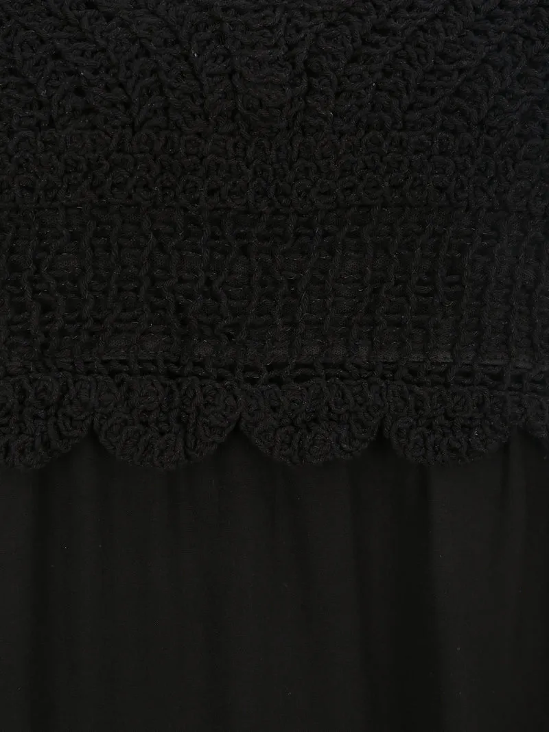 V-Ausschnitt-Kleid mit Häkel-Detail - Schwarz