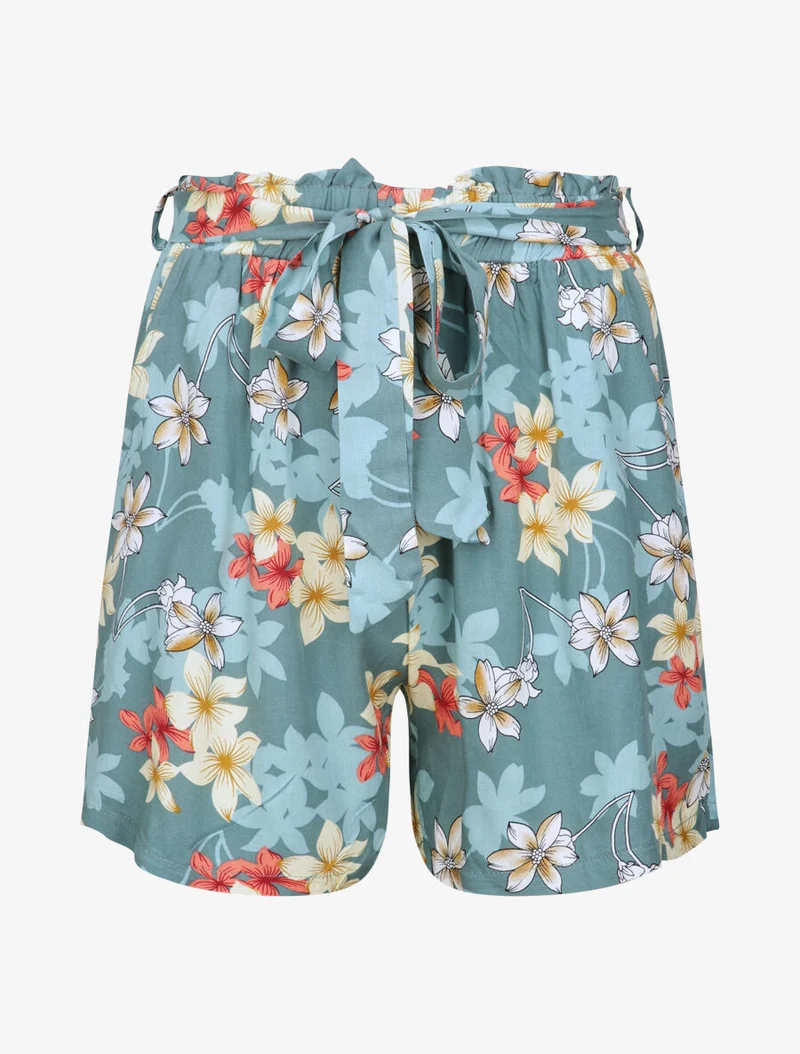 Kurzes fließendes Kleid mit Vanilleblumenmuster - Blaugrau