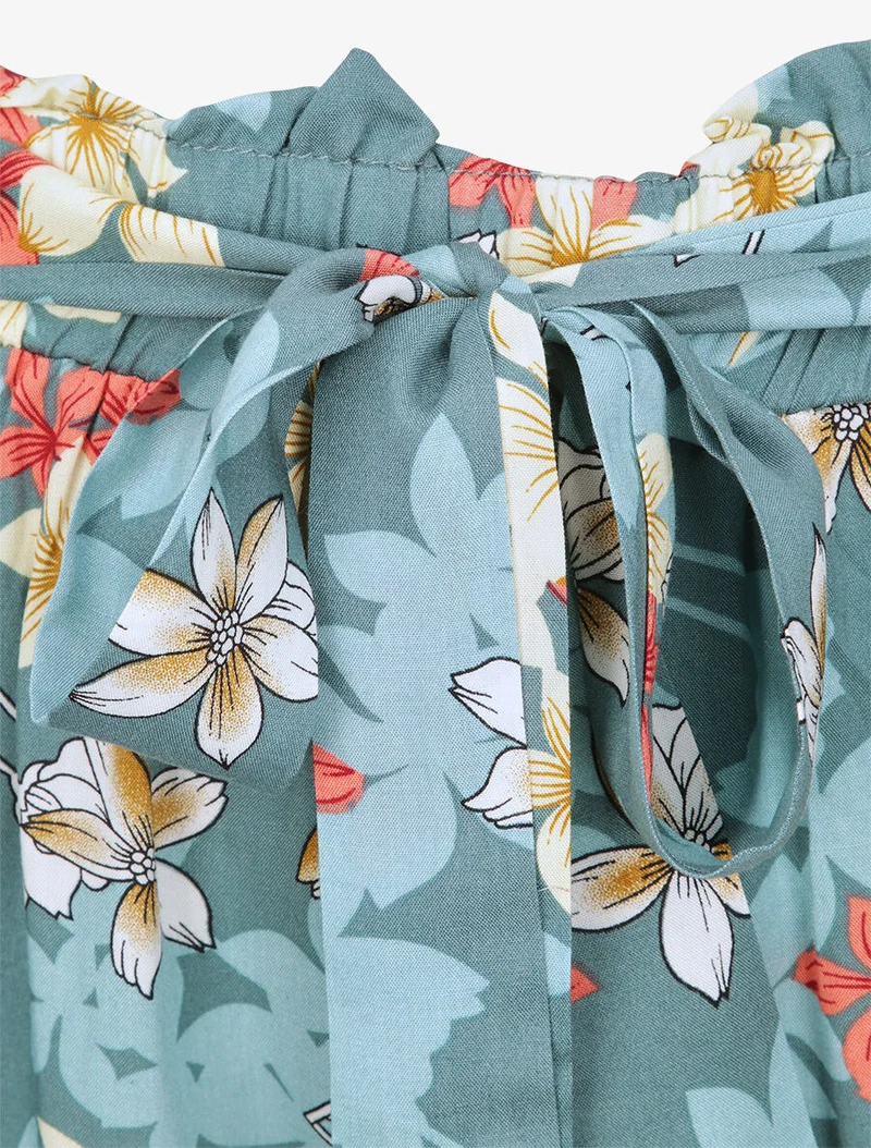Kurzes fließendes Kleid mit Vanilleblumenmuster - Blaugrau