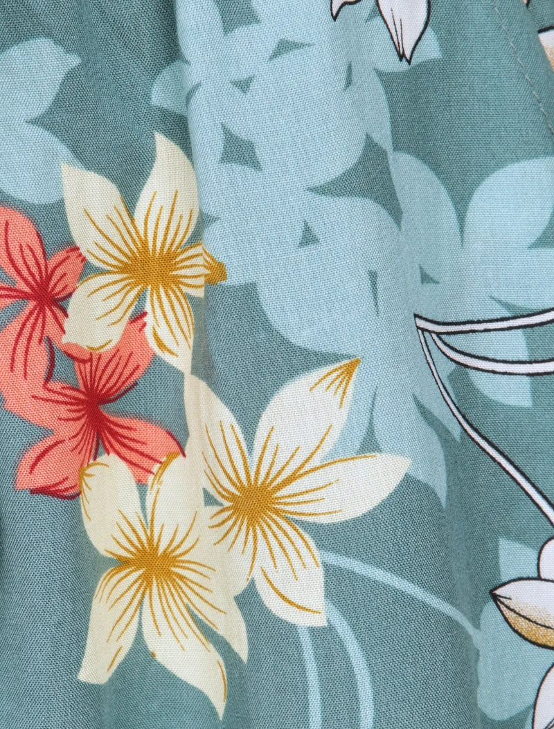 Kurzes fließendes Kleid mit Vanilleblumenmuster - Blaugrau