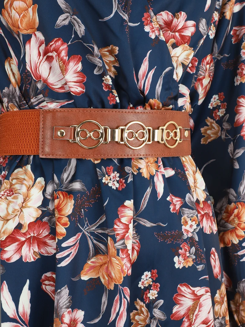 Satin-Kleid mit Blumenmuster - Marine