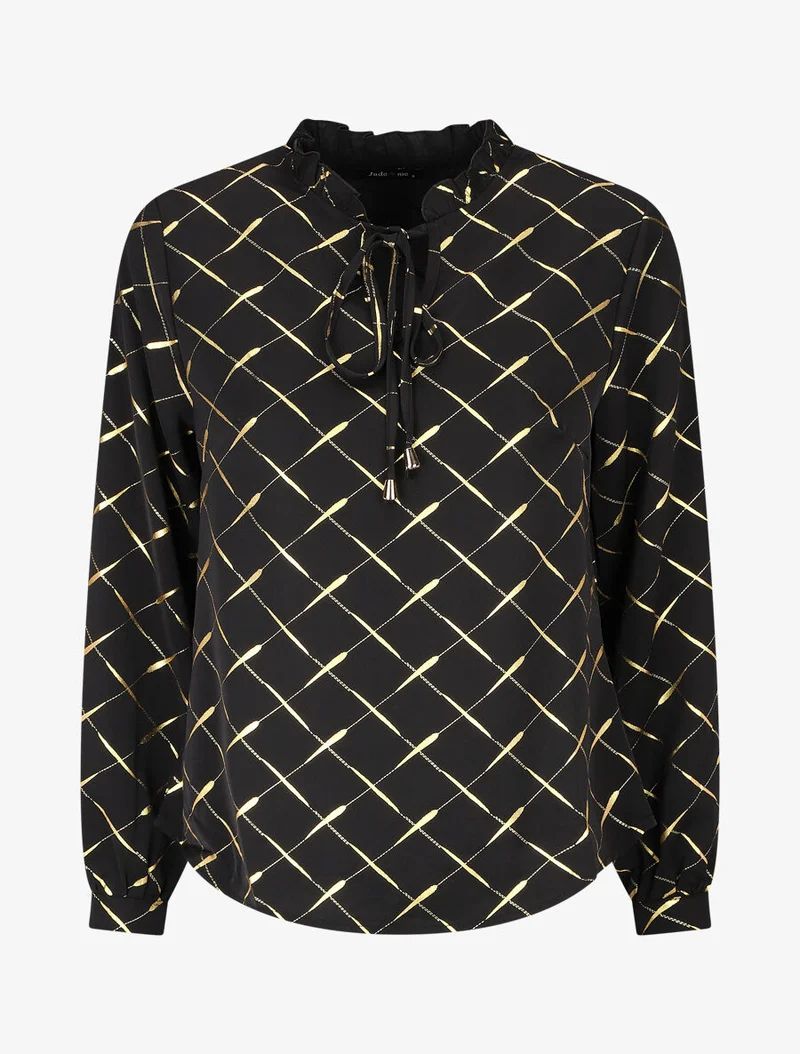 Bluse mit V-Ausschnitt und goldenen Prints - Schwarz