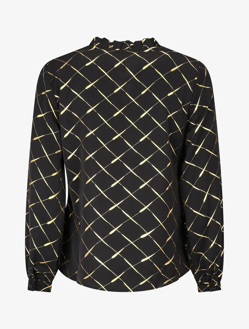 Bluse mit V-Ausschnitt und goldenen Prints - Schwarz