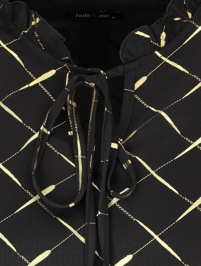 Bluse mit V-Ausschnitt und goldenen Prints - Schwarz
