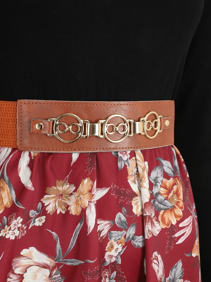 Zweifarbiges Kleid mit Blumenmuster - Bordeaux