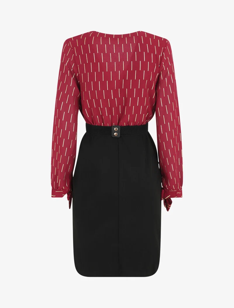 Midikleid mit goldenem Druckmuster - Bordeaux