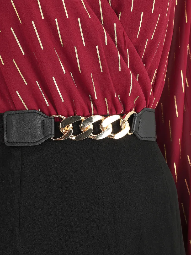 Midikleid mit goldenem Druckmuster - Bordeaux