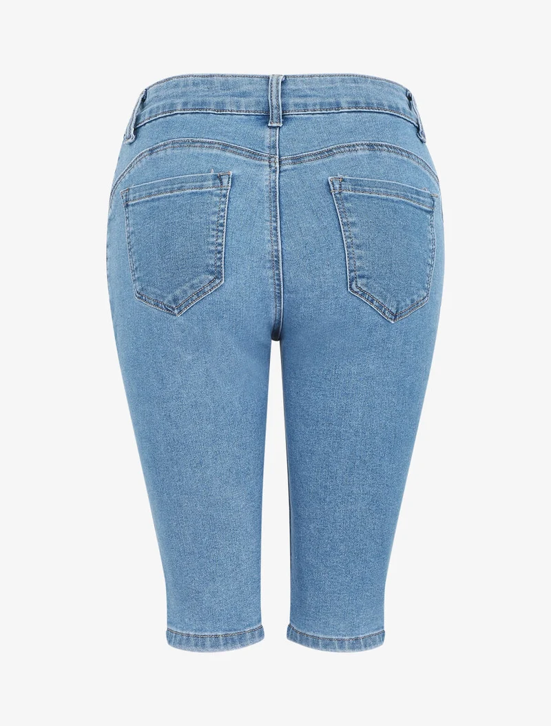 Bermuda-Jeans mit Push-up-Effekt - Blau