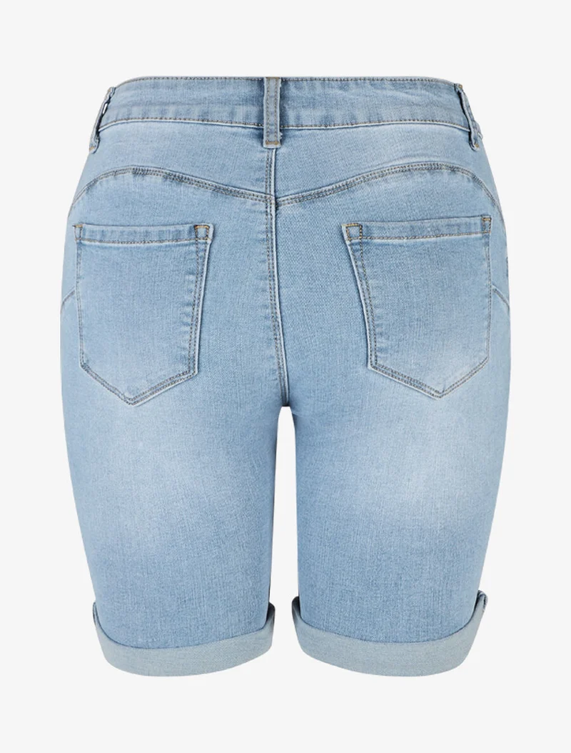Leicht ausgewaschener Bermuda-Shorts mit Push-up-Effekt und geradem Schnitt. - Blau