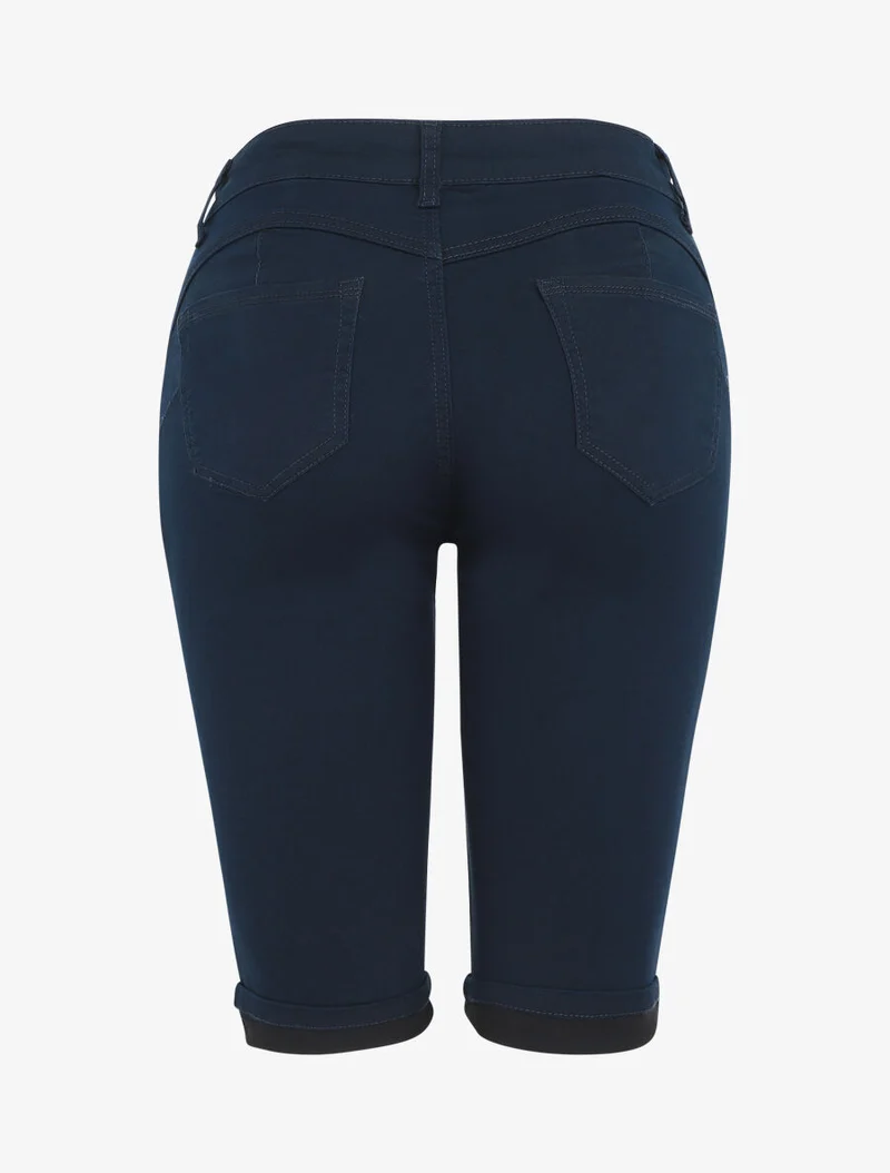 Bermuda Push-up einfarbig mit Säumen - Marine