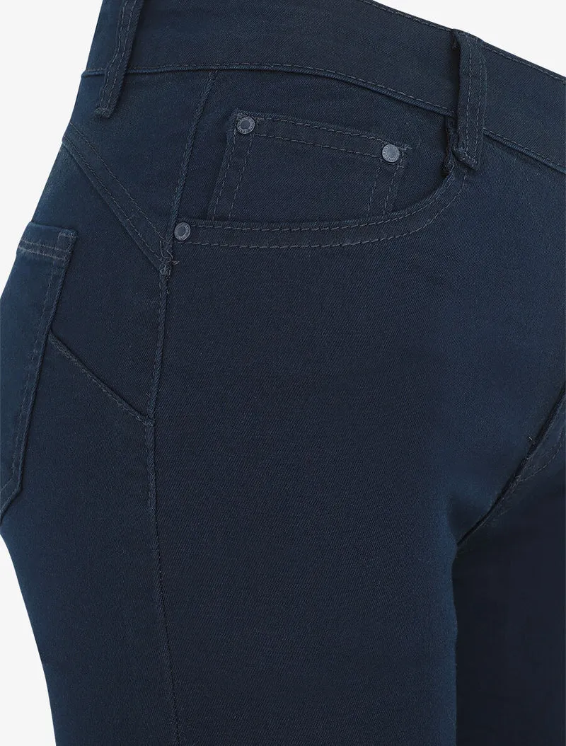 Bermuda Push-up einfarbig mit Säumen - Marine