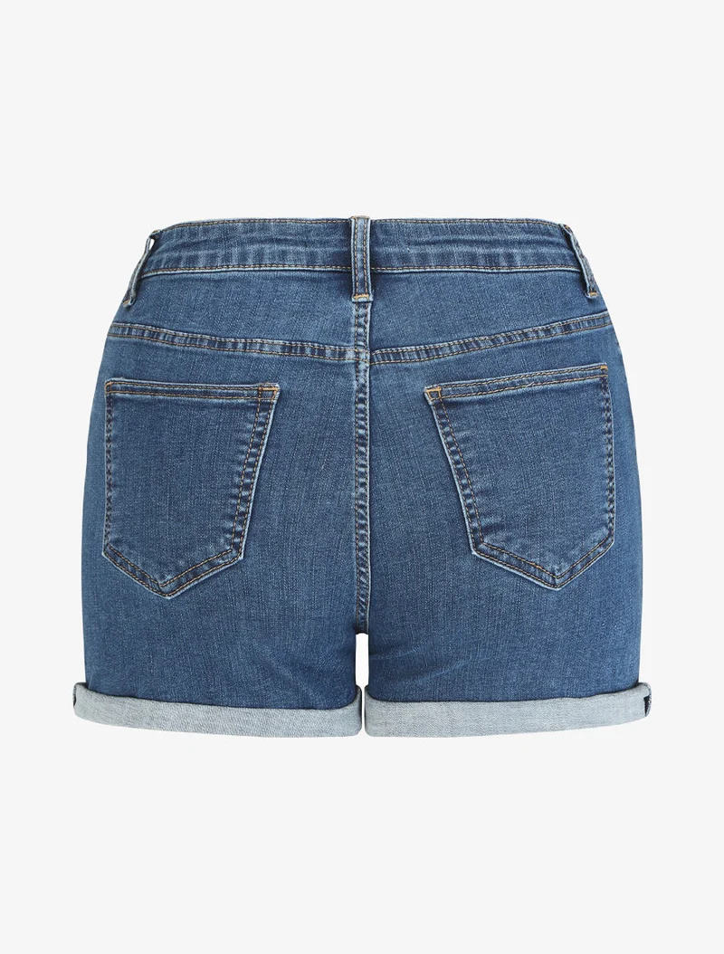 Gerade geschnittener High-Waist-Jeansshorts - Denimblau