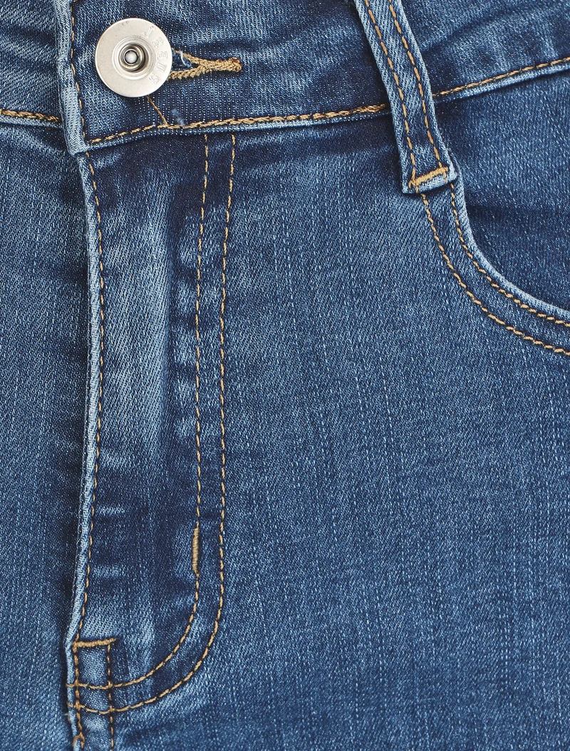 Gerade geschnittener High-Waist-Jeansshorts - Denimblau