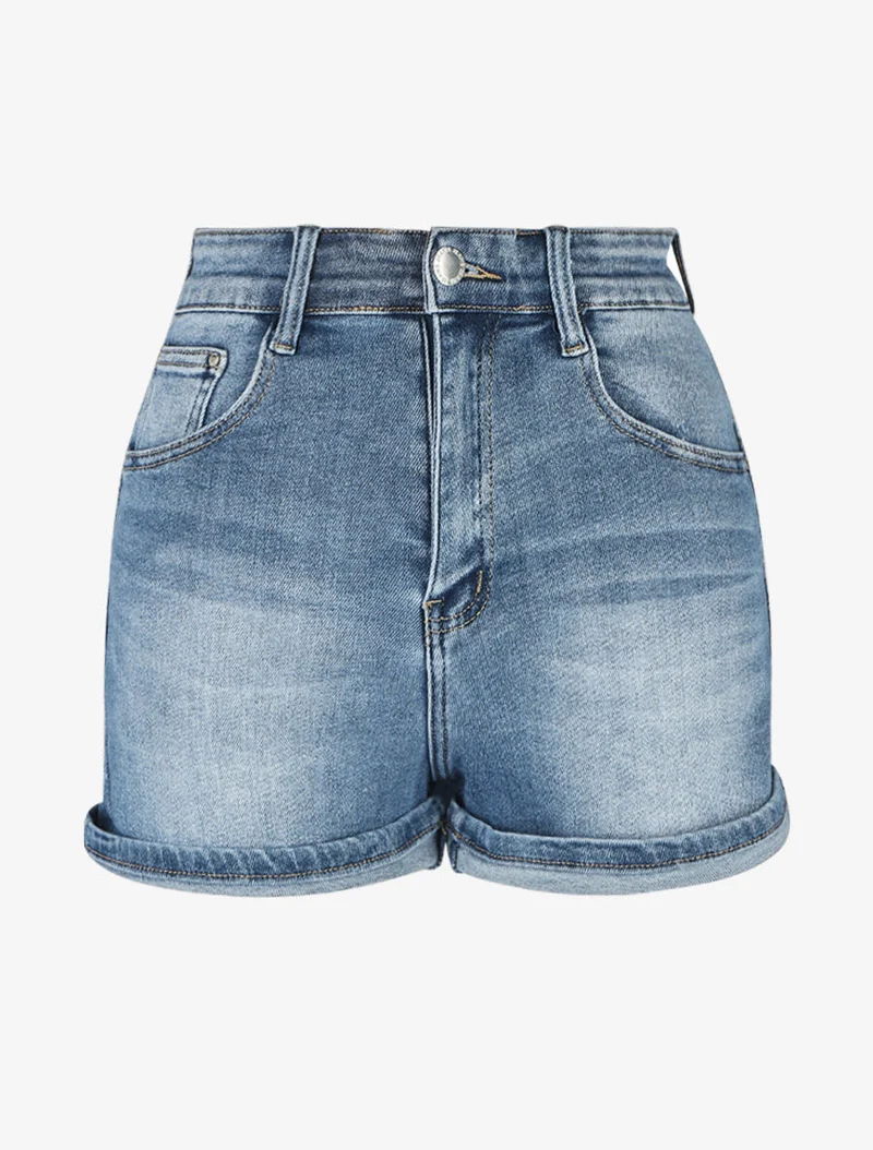 Kurzer Push-up-Schnitt in gerader Passform - Blau