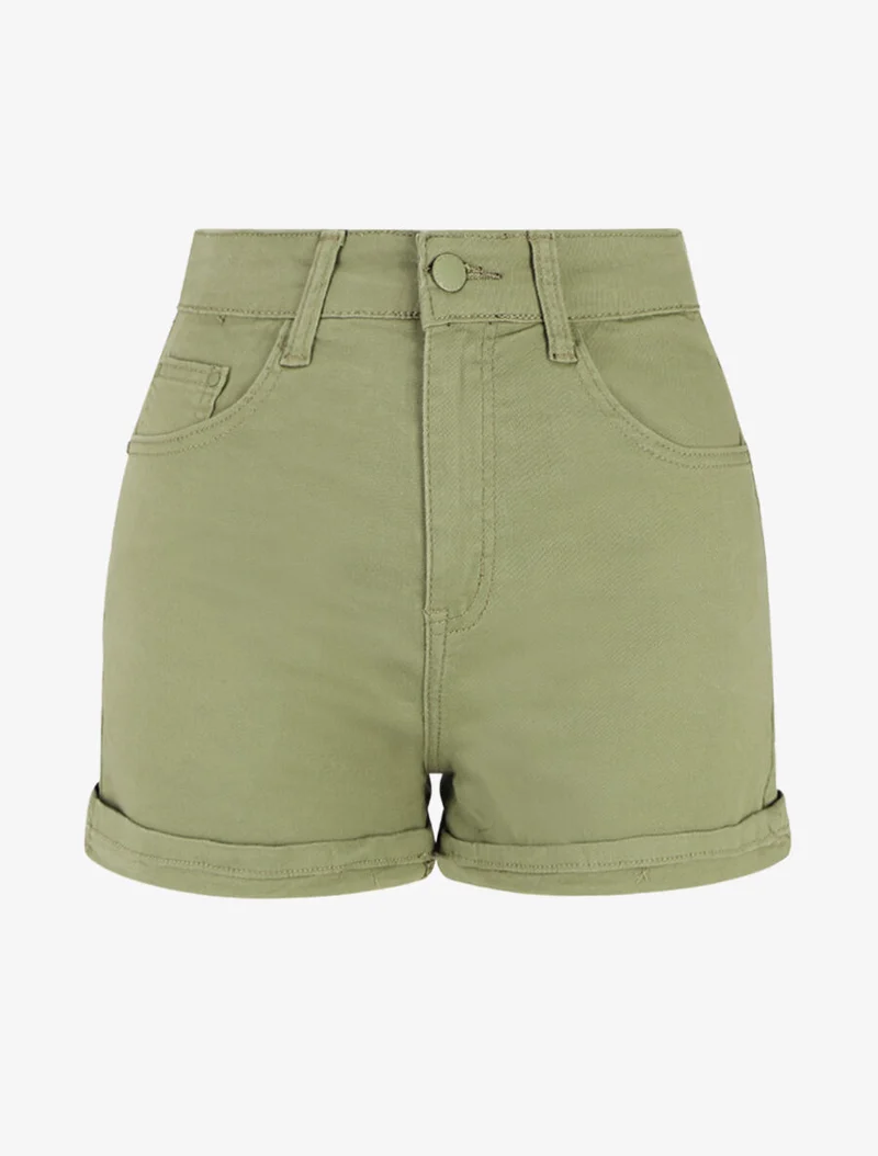 Kurze einfarbige Hose mit Säumen - Kaki