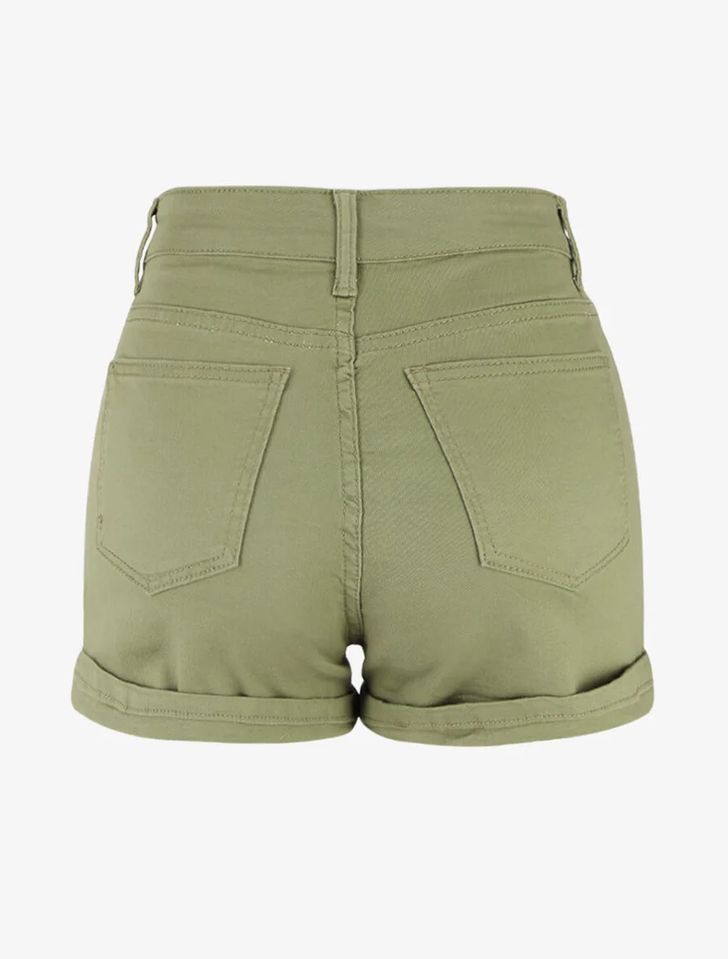 Kurze einfarbige Hose mit Säumen - Kaki