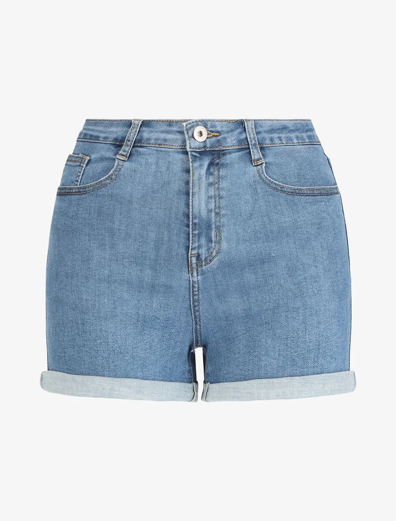 Gerade geschnittener High-Waist-Jeansshorts - Blau