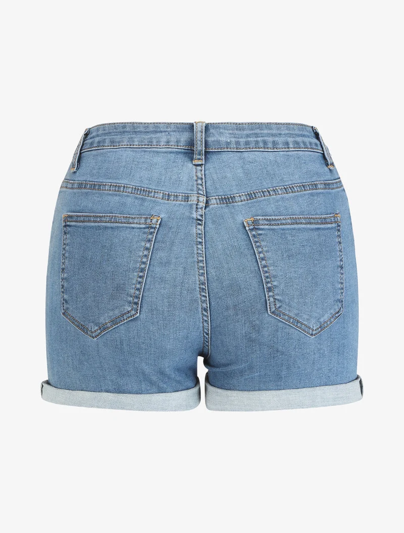 Gerade geschnittener High-Waist-Jeansshorts - Blau