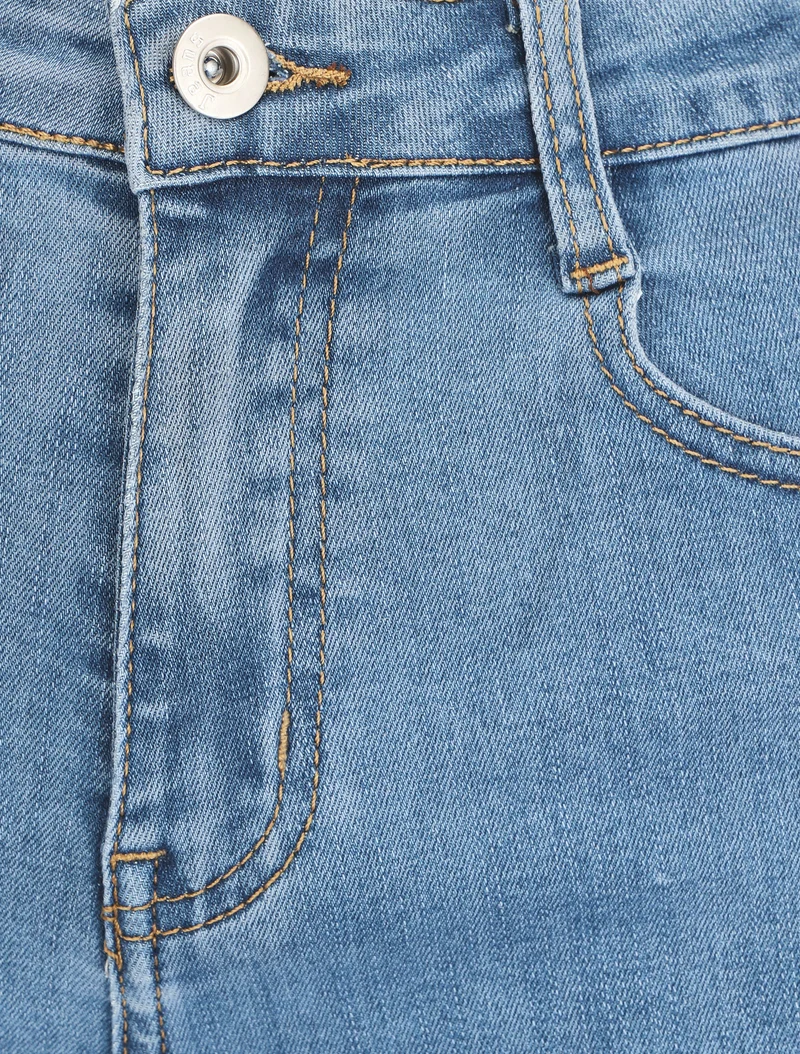 Gerade geschnittener High-Waist-Jeansshorts - Blau