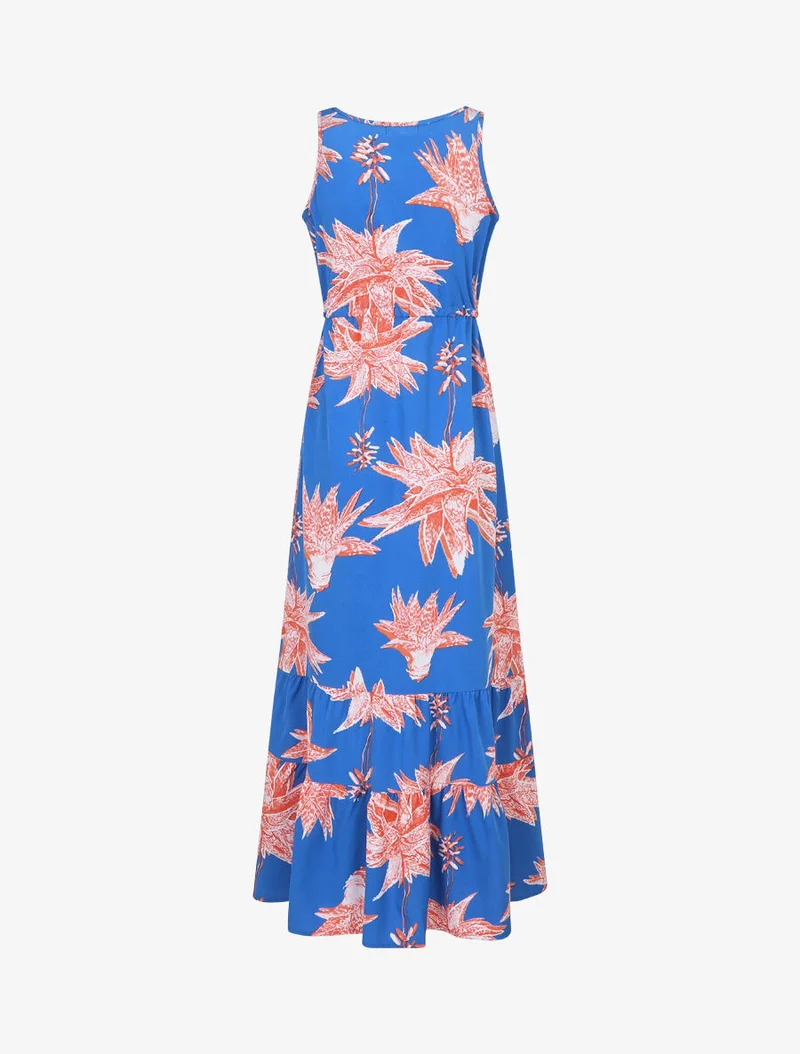 Langes gerades Kleid mit Blumenmuster - Königsblau